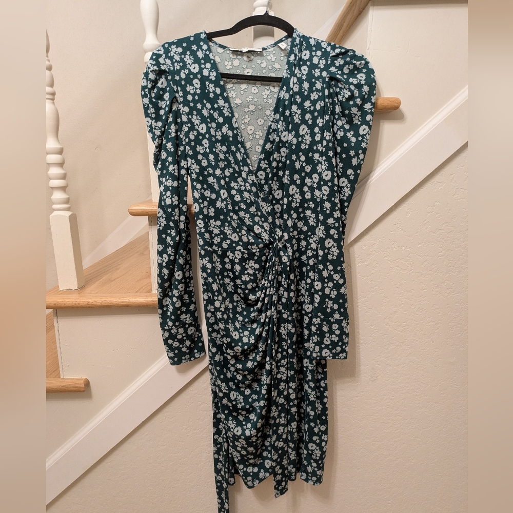 Lark & RO - Floral V-Neck Long Sleeve Dress - Green - Size S
